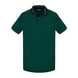 Polo Viscosa Franjas Bordada Verde Oscuro