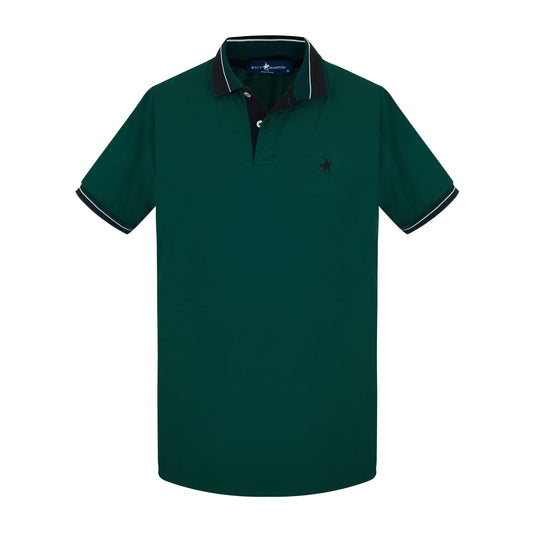 Polo Viscosa Franjas Bordada Verde Oscuro