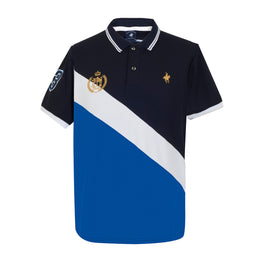 Polo Diagonal Bordado Espalda Marino