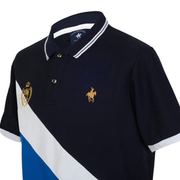Polo Diagonal Bordado Espalda Marino