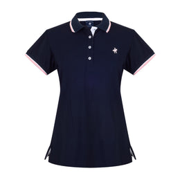 Polo Viscosa Cuello Franjas Marino Rosa