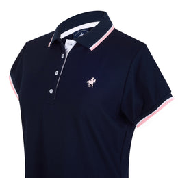 Polo Viscosa Cuello Franjas Marino Rosa
