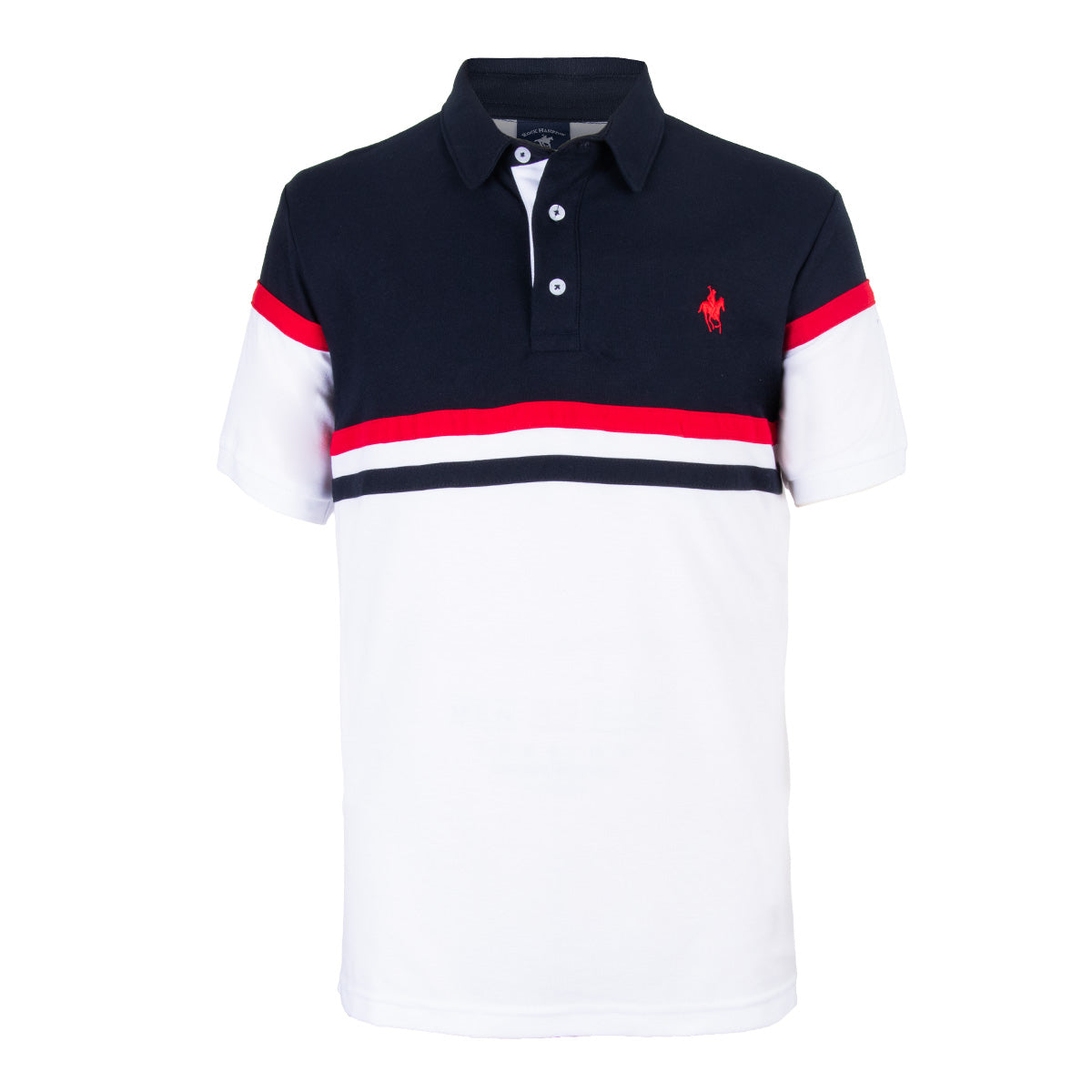 Polo Bloques Piqué Blanco Marino