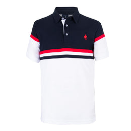 Polo Bloques Piqué Blanco Marino