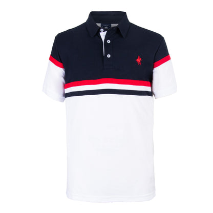 Polo Bloques Piqué Blanco Marino