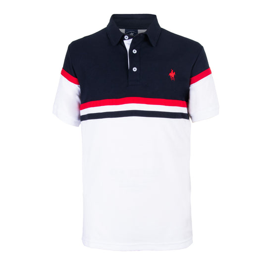 Polo Bloques Piqué Blanco Marino