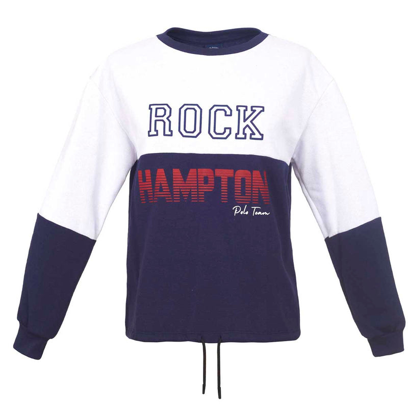 Sudadera de algodón color marino en combinación con blanco y estampado Rock Hampton en el pecho. Diseño moderno y cómodo para lucir espectacular mientras te ejercitas.